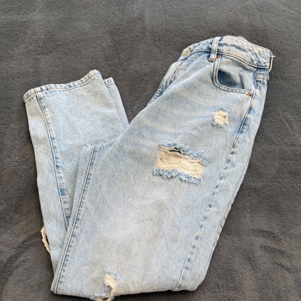PacSun Mom Jeans Womens 28 Light Blue Excellent Distressed High Rise Tapered Leg - Picture 4 of 8